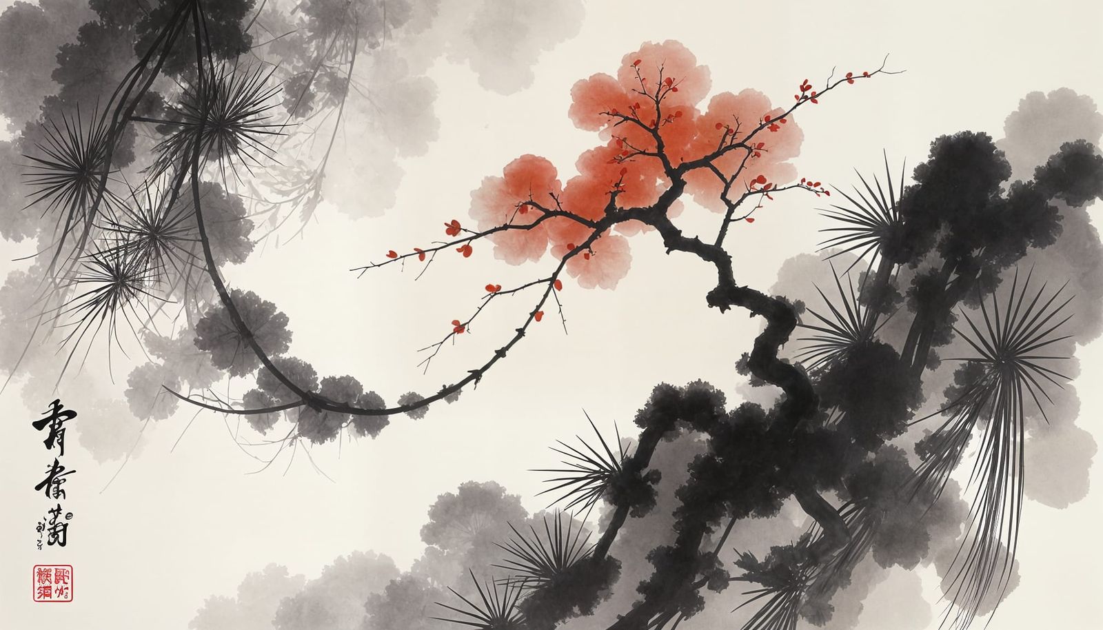 Sumi-e Ink Wash Painting of Musical Expression