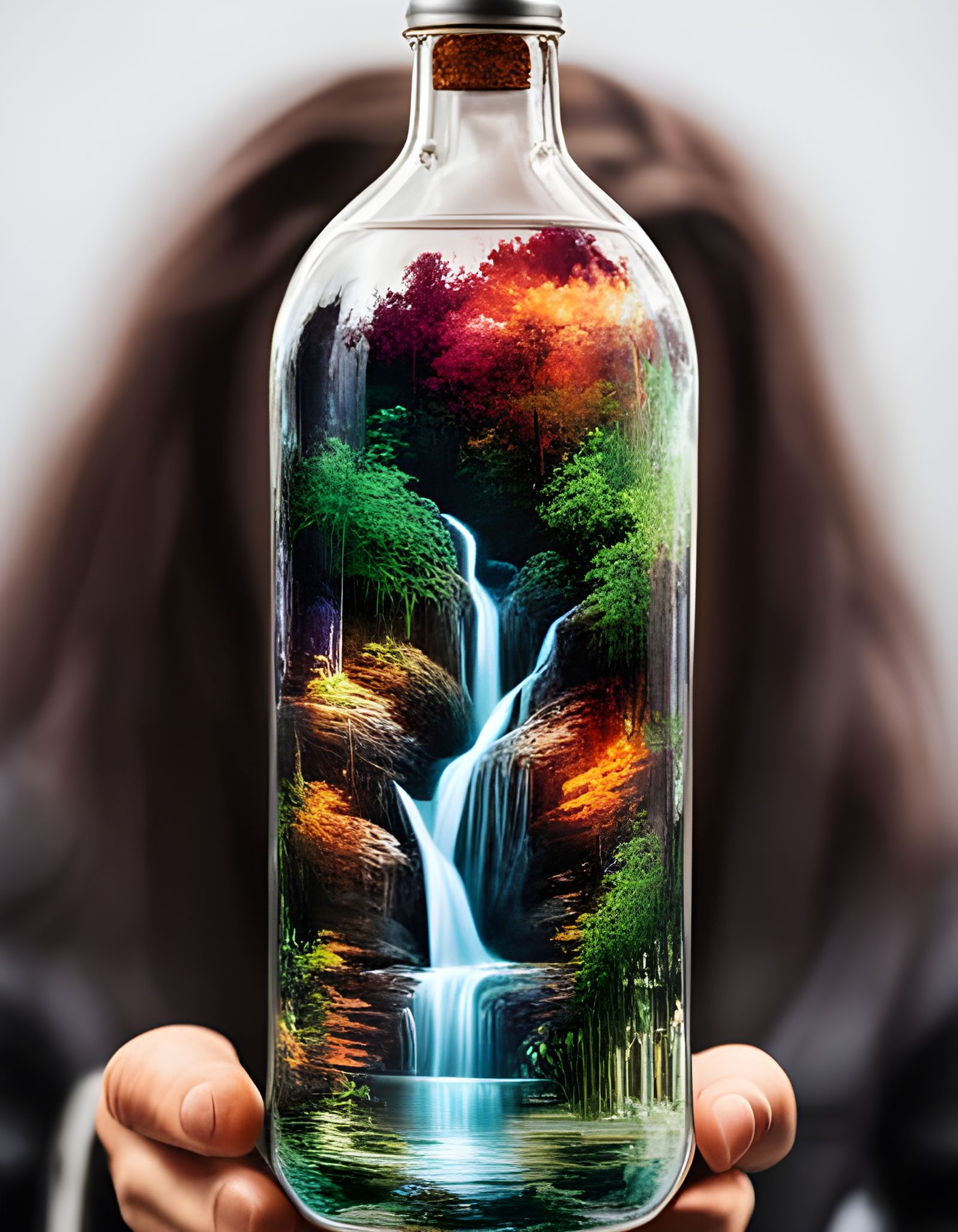 Me holding a Cascading waterfall in a bottle. *