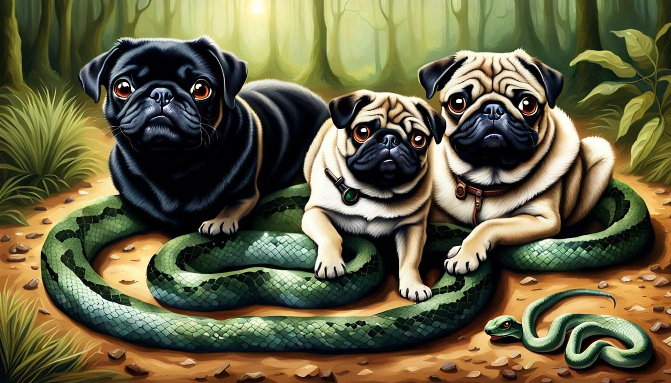 Realistic Pugs Pounce on Terrified Snake