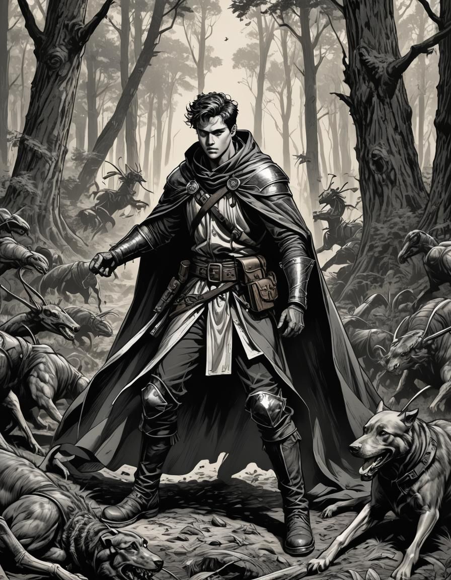 Teen Battles Giant Ants in Comic Book Style