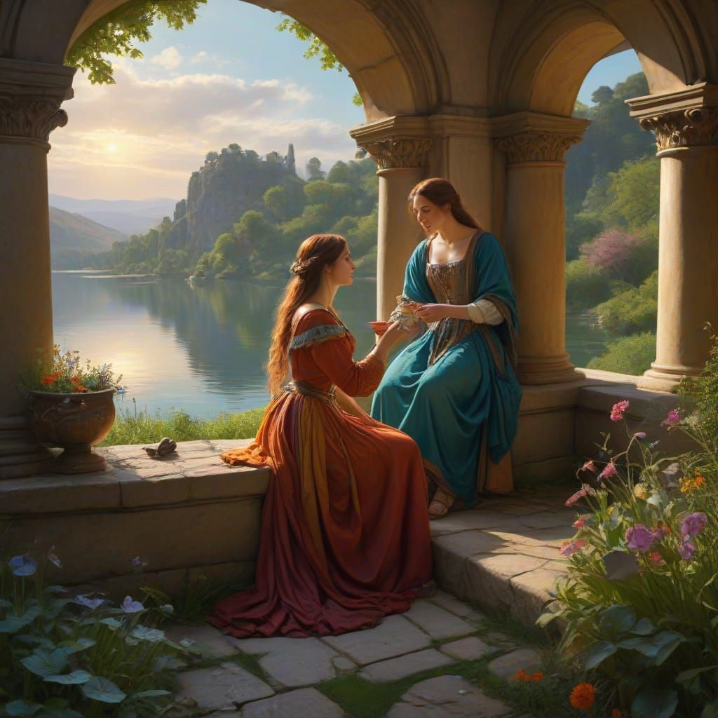 Tristan and Isolde in Enchanted Medieval Garden