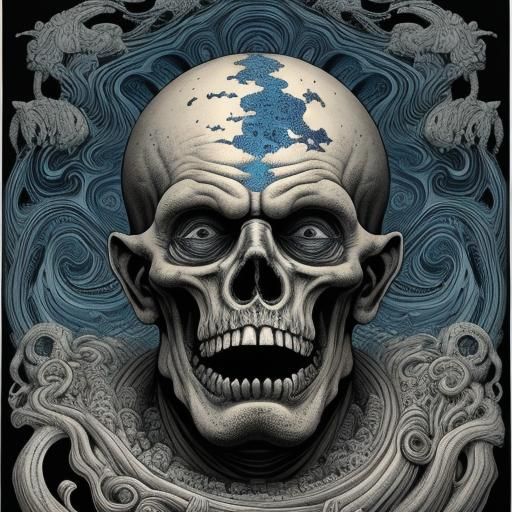 Terrified Man in Delirium Tremens World: Ink Art