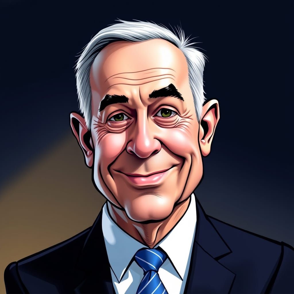 Humorous Caricature of Israeli President in Vibrant Colors
