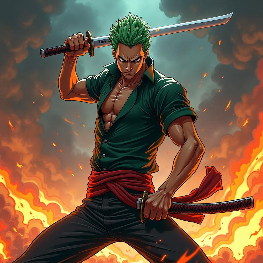 Roronoa Zoro in Dynamic Manga Style