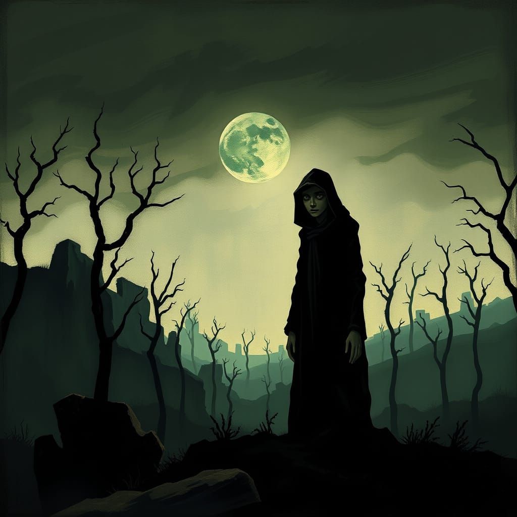 Troubled Figure in Expressionist Landscape