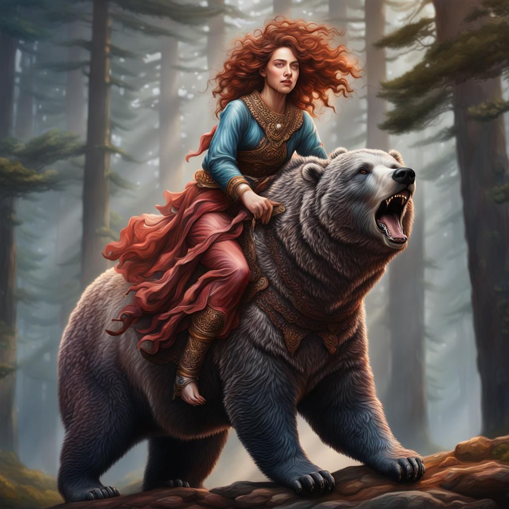 Turkish Goddess Riding a Bear: Hyperrealistic Art