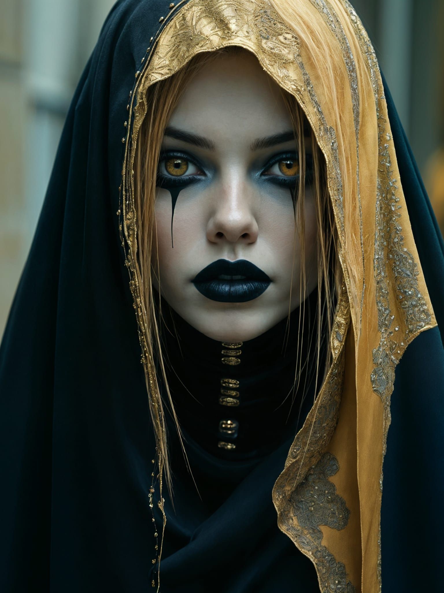 Gothic Portrait with Gold Hair in Dark Fantasy Style