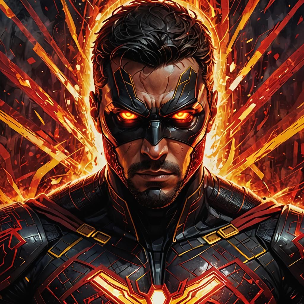 Intense Superhero Portrait with Glowing Eyes