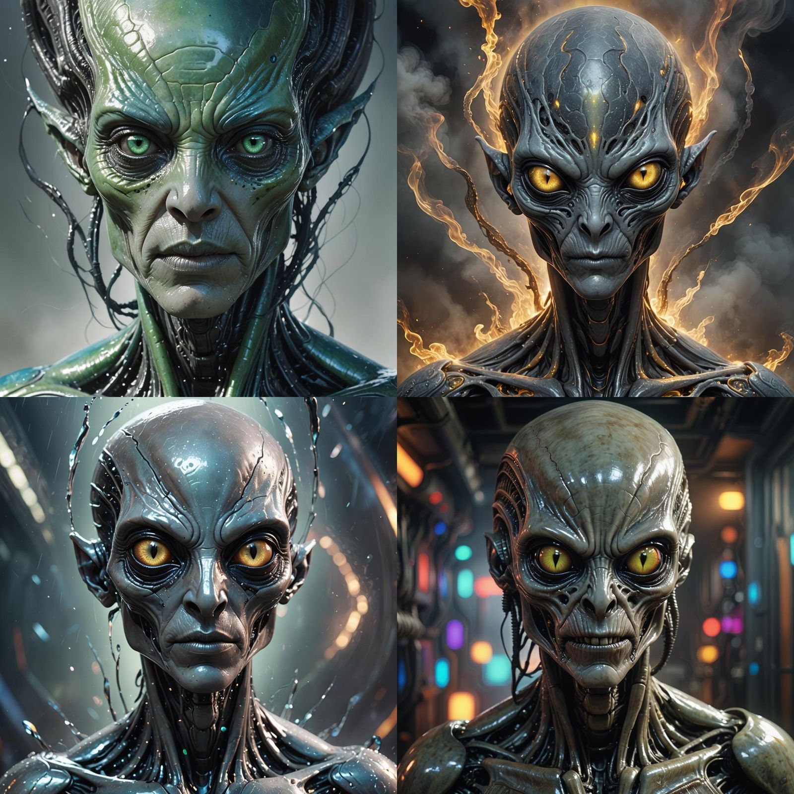 Hyperrealistic Grey Alien with Black Almond Eyes