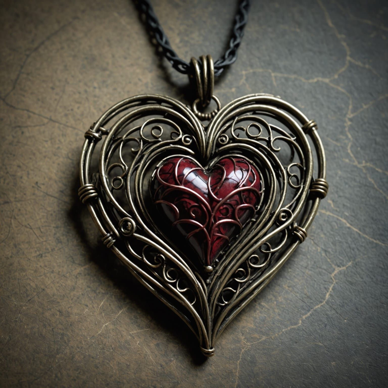 Gothic Heart Pendant in Pre-Raphaelite Style