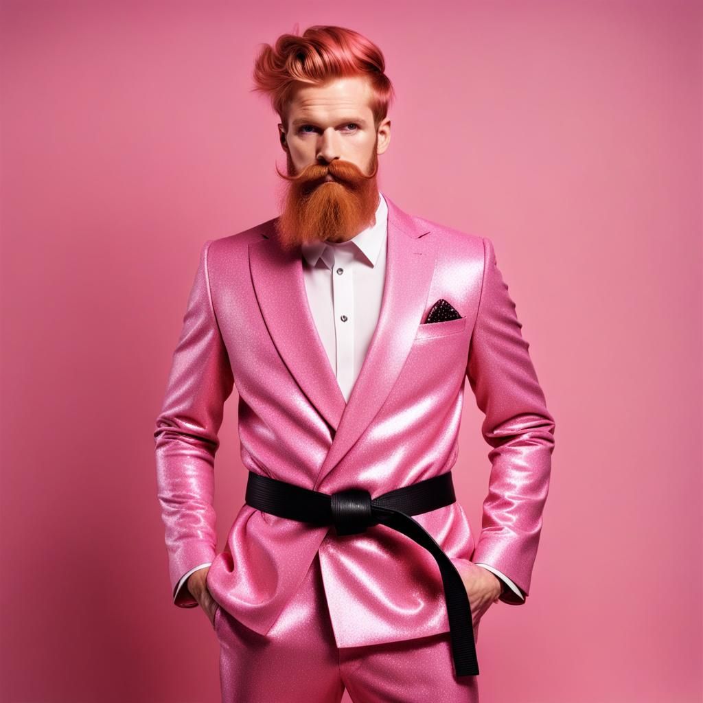 Black Belt in Pink Suit with Glitter