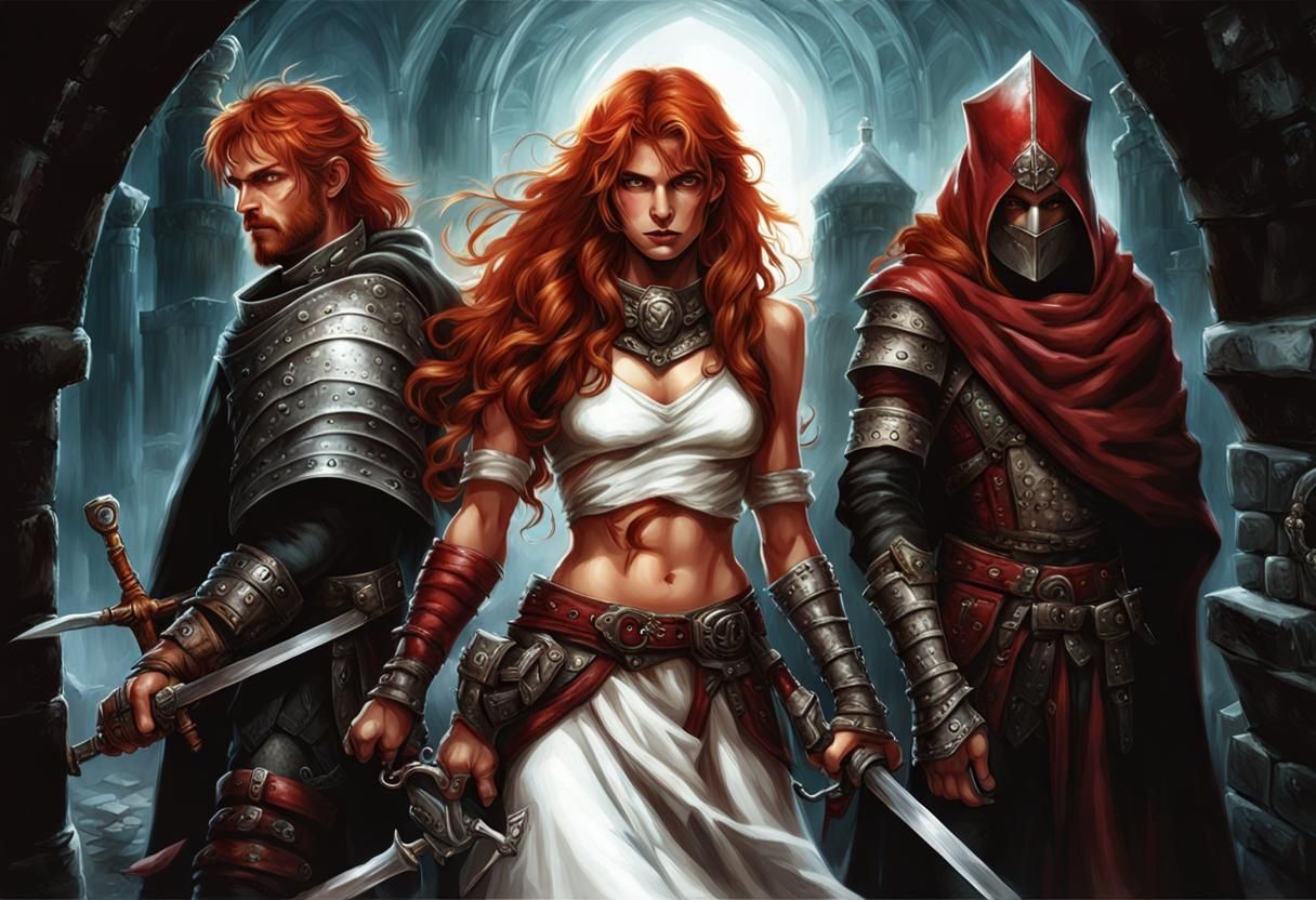 Fantasy Characters Explore Dark Dungeon, Luis Royo Style