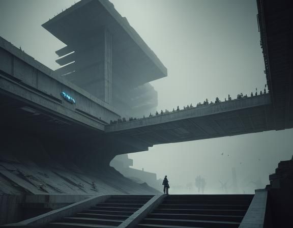 Dystopian Impossible Staircase in Brutalist Style