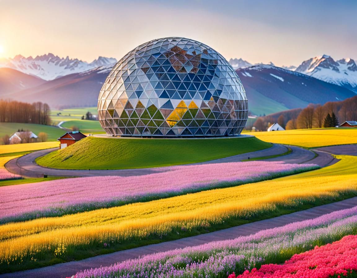 Earth Dome Home in Mountain Flower Field
