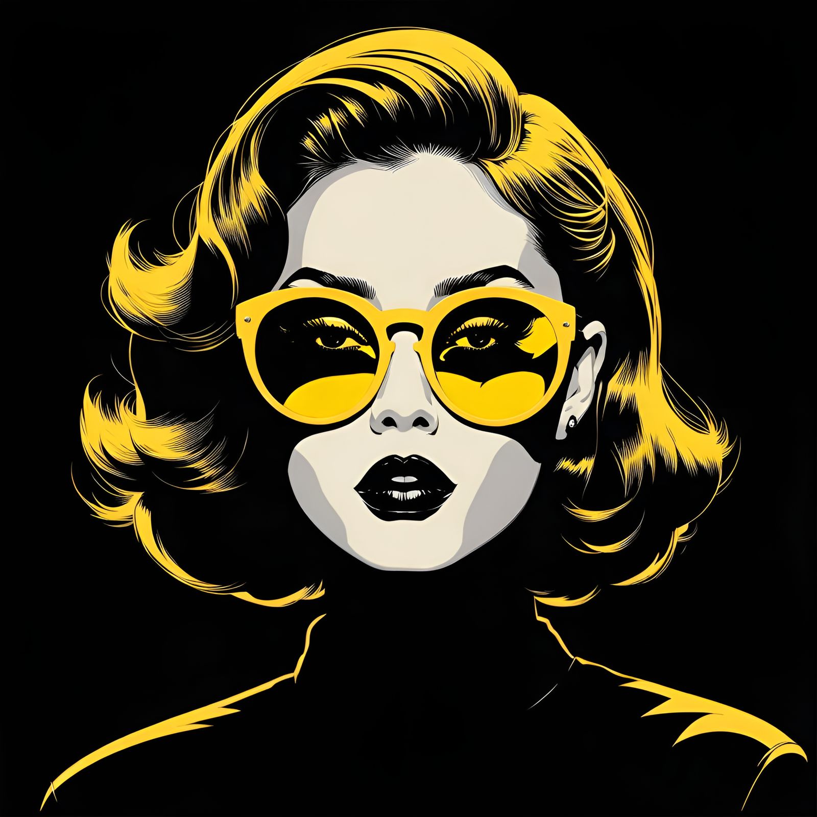 Girl with Yellow Sunglasses in Film Noir Style