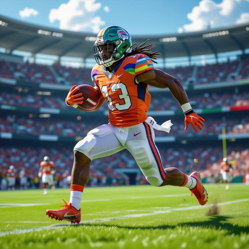 Dynamic Football Player in Action on Stadium Field