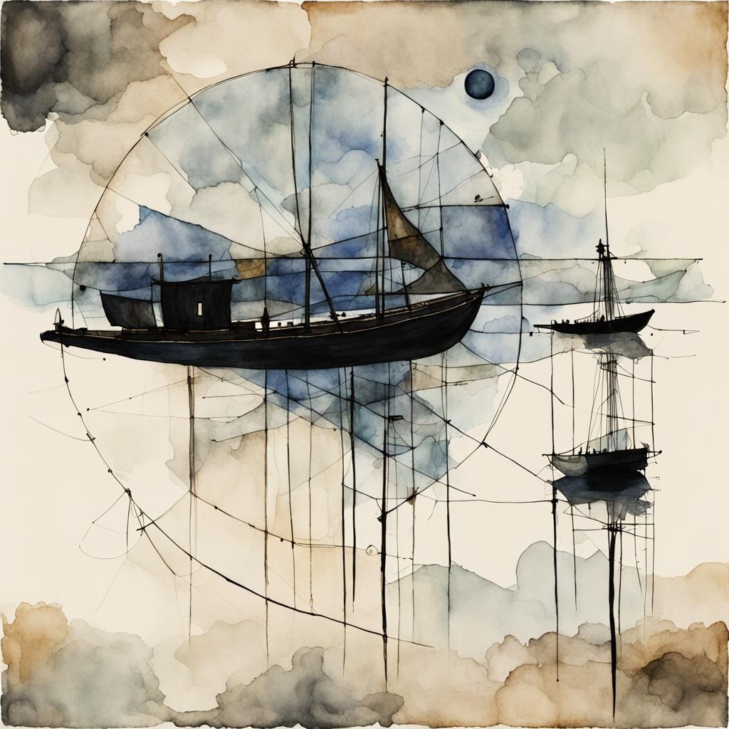 Unconventional Steampunk Sailboat in Watercolor Style