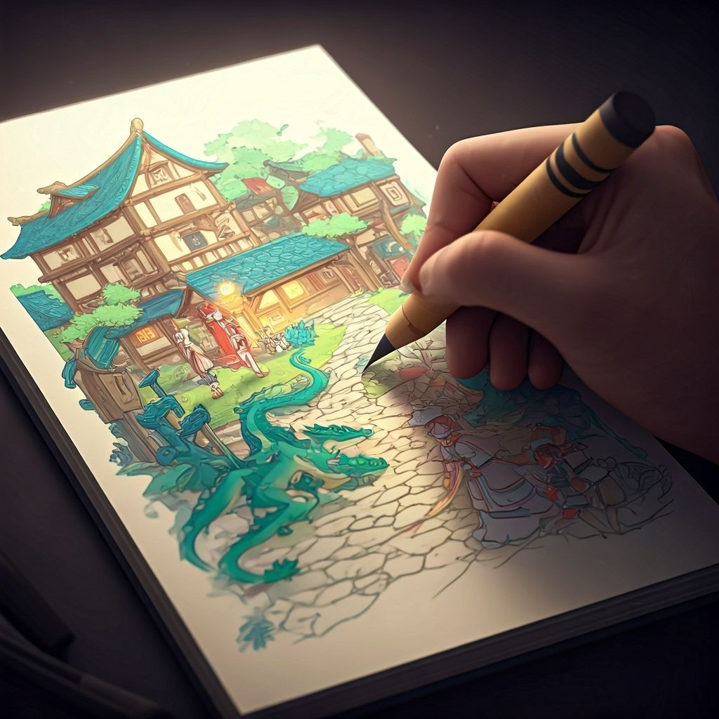 Fairies and Dragons Village Drawn by Pencil, Anime 3D Style