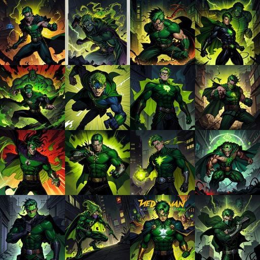 Green-Man Comic Cover in Vibrant Green Superhero Style