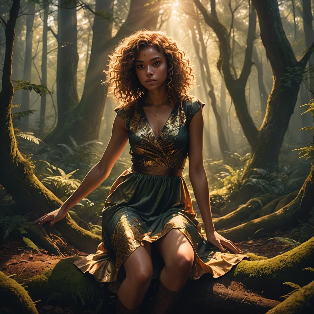 Girl in Mystical Forest: Fantasy Concept Art