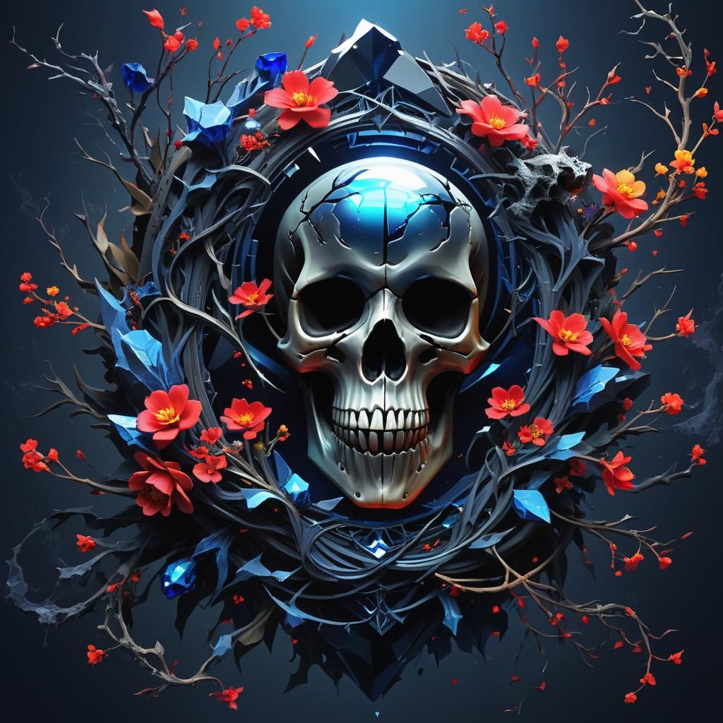 Darkcore Skull with Neon Colors and Crystal Shards