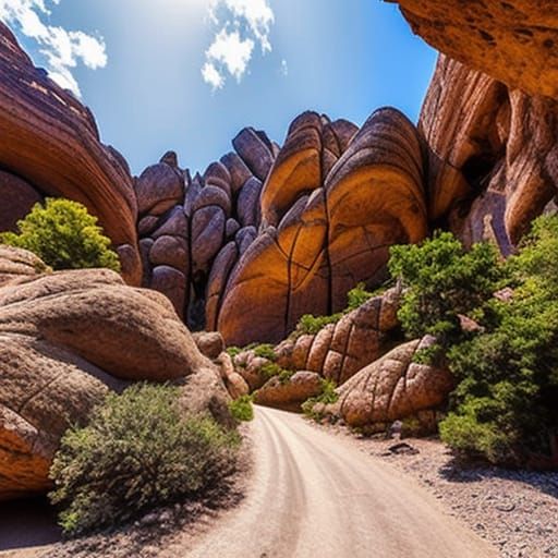 Badlands Cave Entrance with Twisted Trees