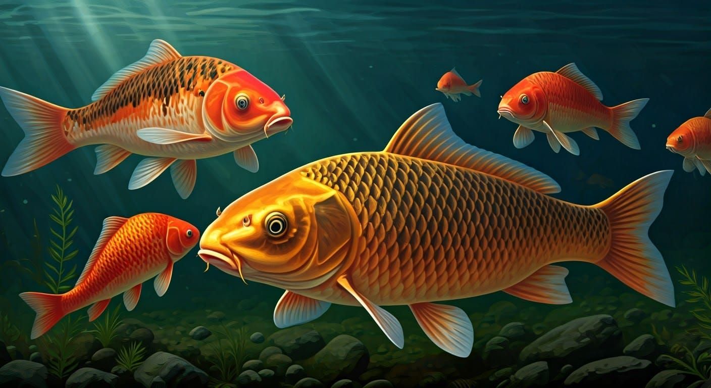 Vibrant Koi Carp in a Serene Underwater Scene, in a Realisti...