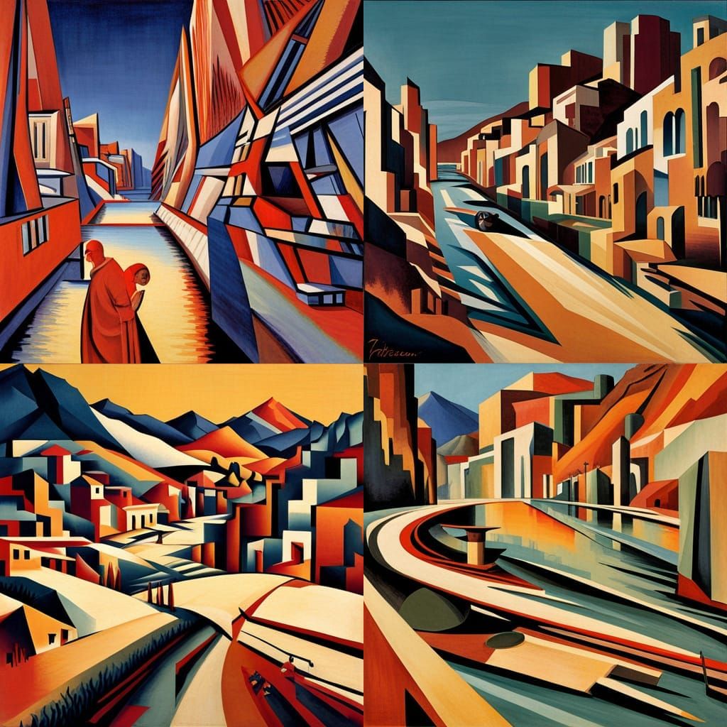 Futuristic Cityscape Rendered in Art Deco Style