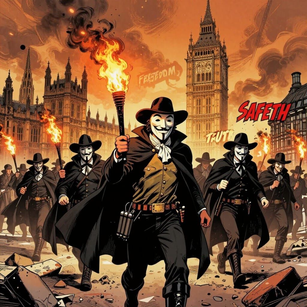 Guy Fawkes Legion Marches on Westminster in Comic Style