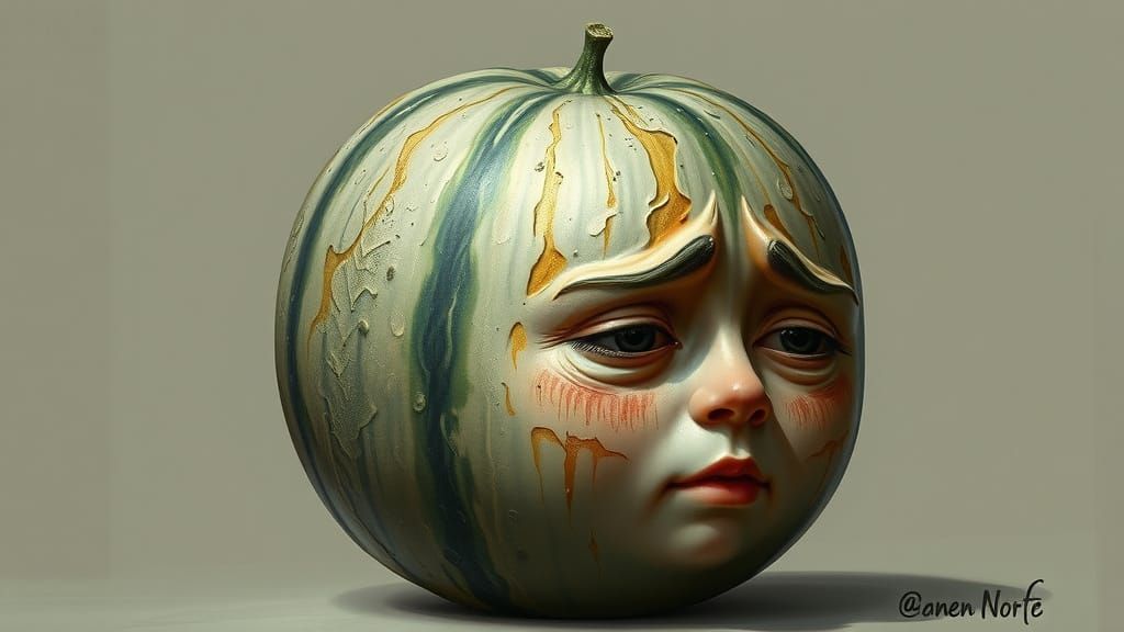 Hyper-Realistic Melon Portrait in Desaturated Hues