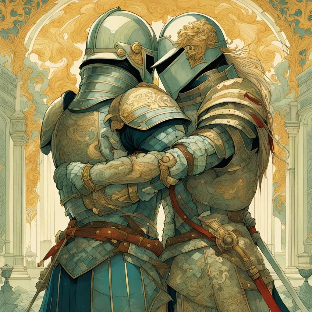Armored Knights Embrace in Fantasy French Empire