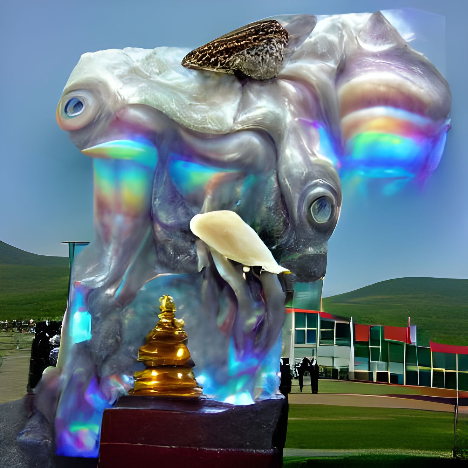 Opalescent Cuttlefish and Iridescent Mongolian Statue