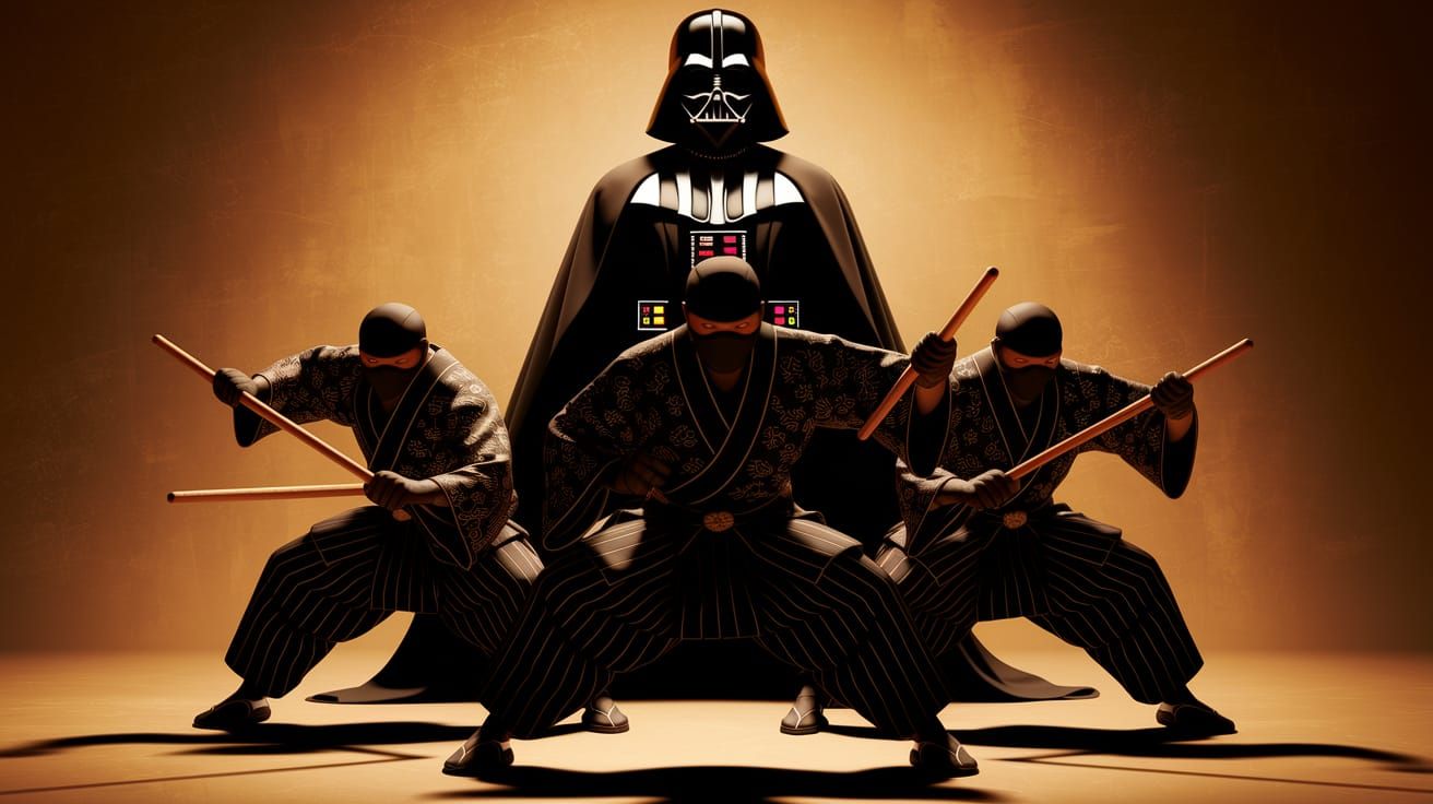 Ninja Warriors Ready to Strike in Darkened Cyberpunk Landsca...