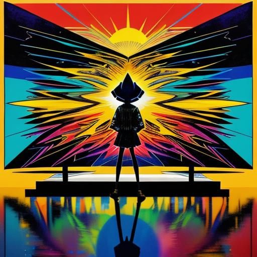Prismatic Sunset at Art Gallery in Pop Art Style