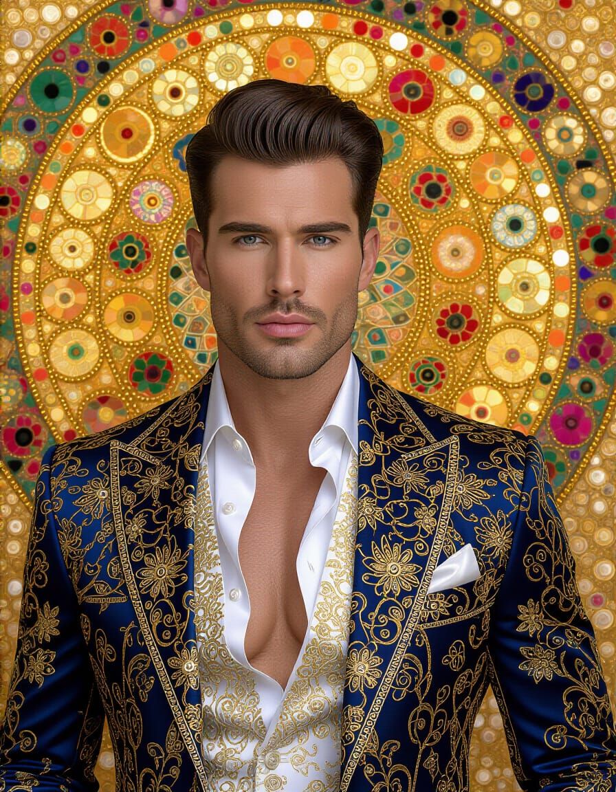 Glamorous Male Model in Gustav Klimt Style