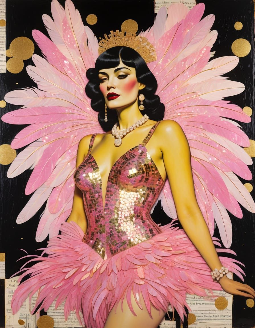 Glamorous Showgirl in Gemstone Nightclub Collage