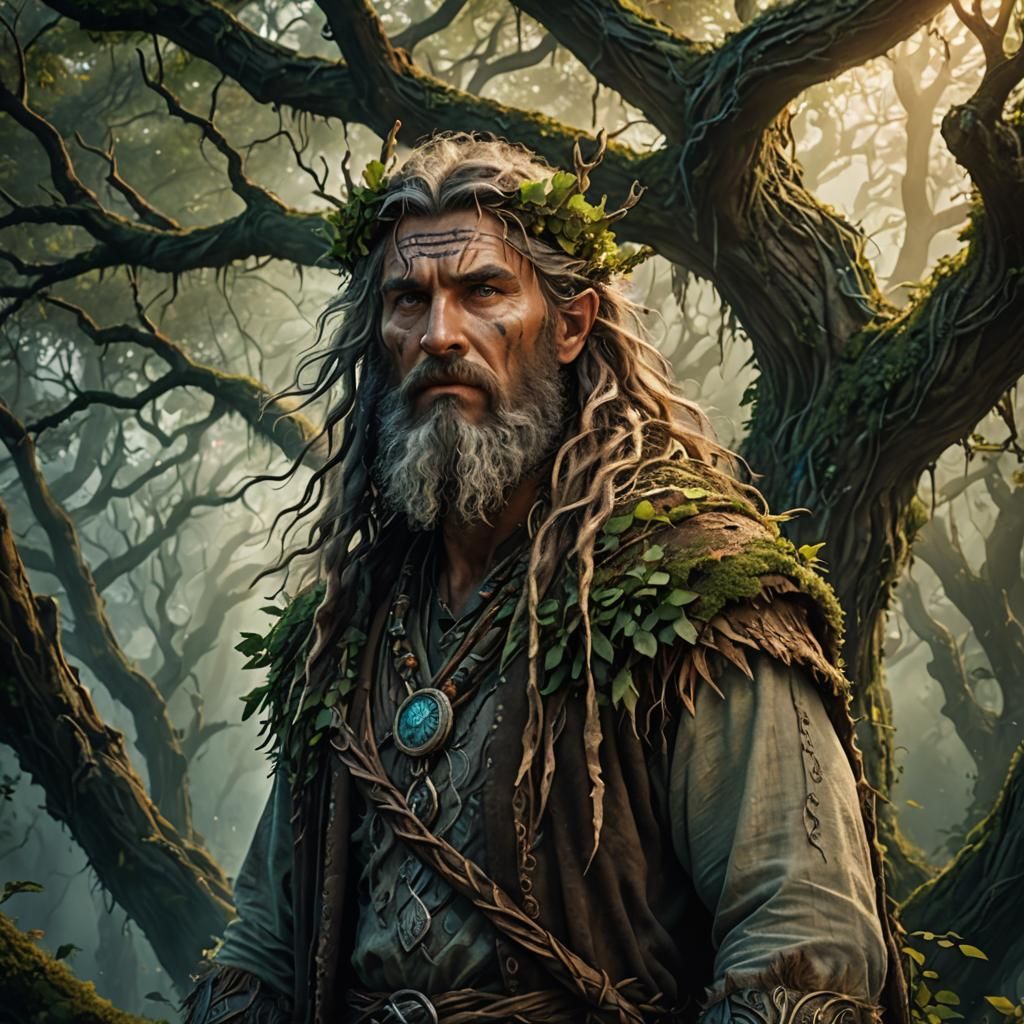 Fantasy Druid in an Ancient Forest