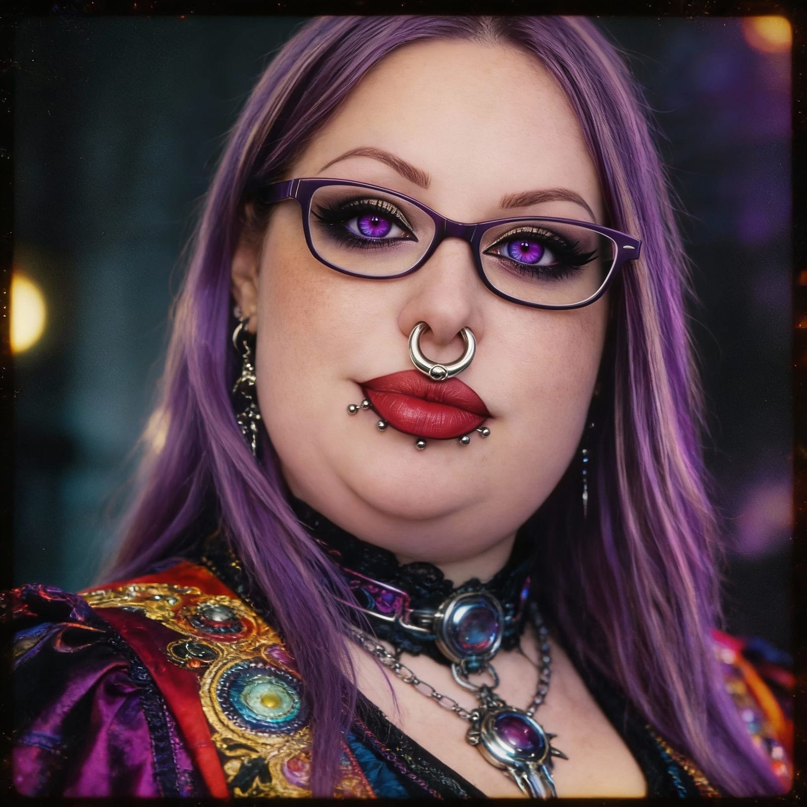 Gothic Woman in Colorful Futuristic Attire, Cinematic Portra...