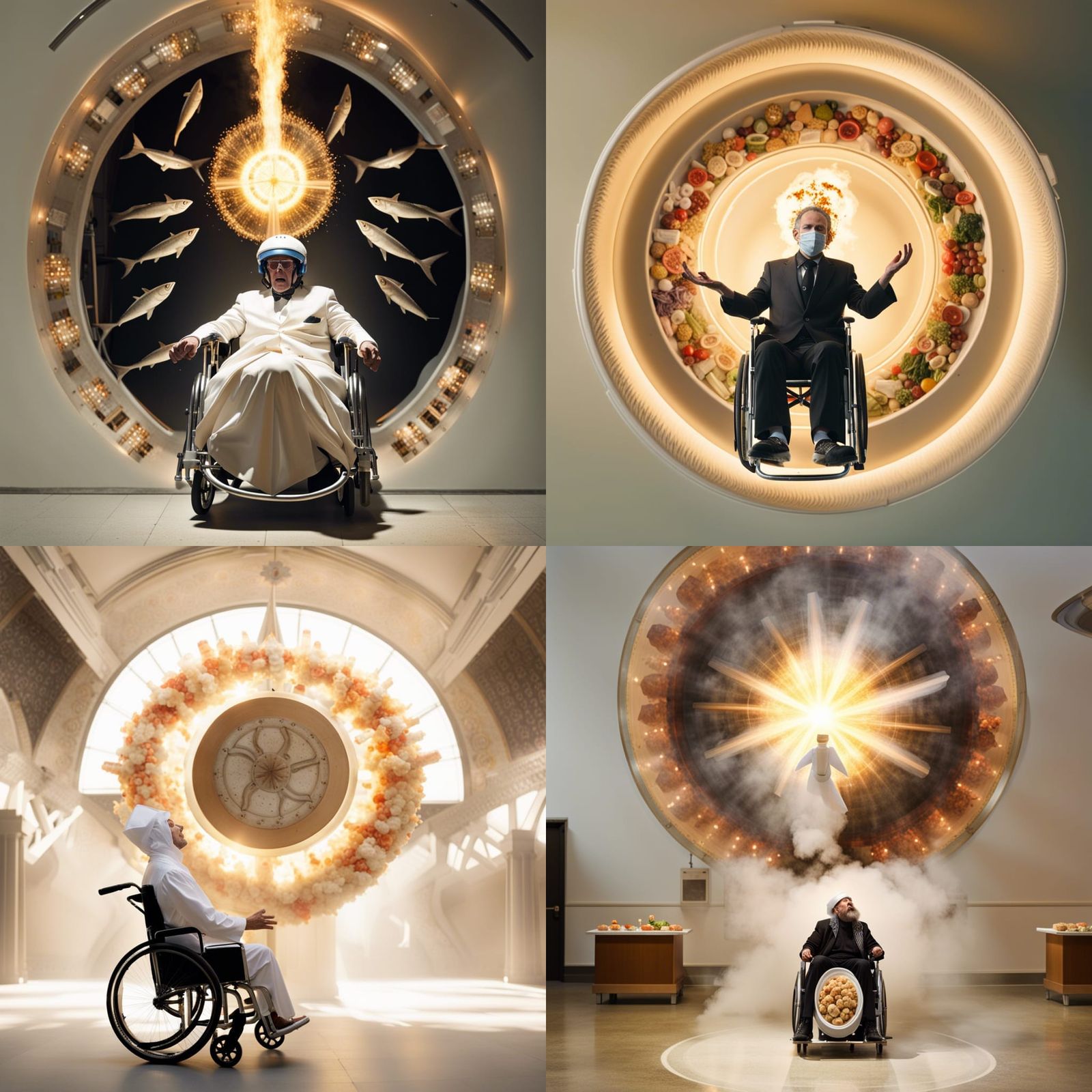 Surreal Crematorium Spinner with Religious Iconography