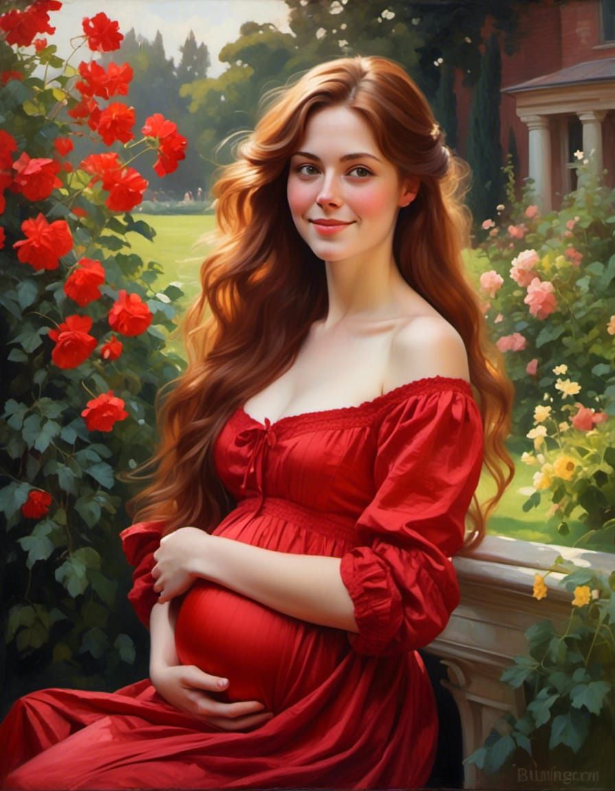 Joyful Victorian Woman Portrait in Garden Setting