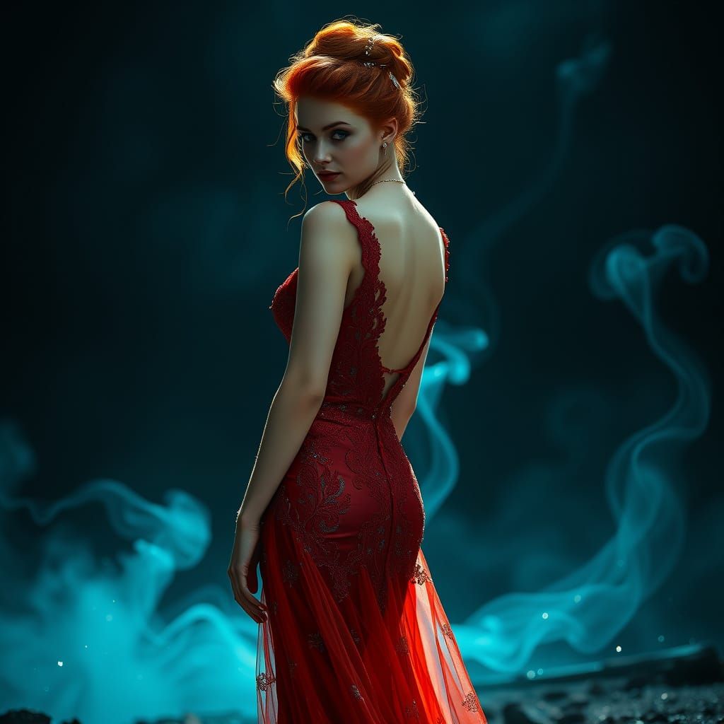 Ethereal Victorian Woman in Mystical, Dreamlike Landscape