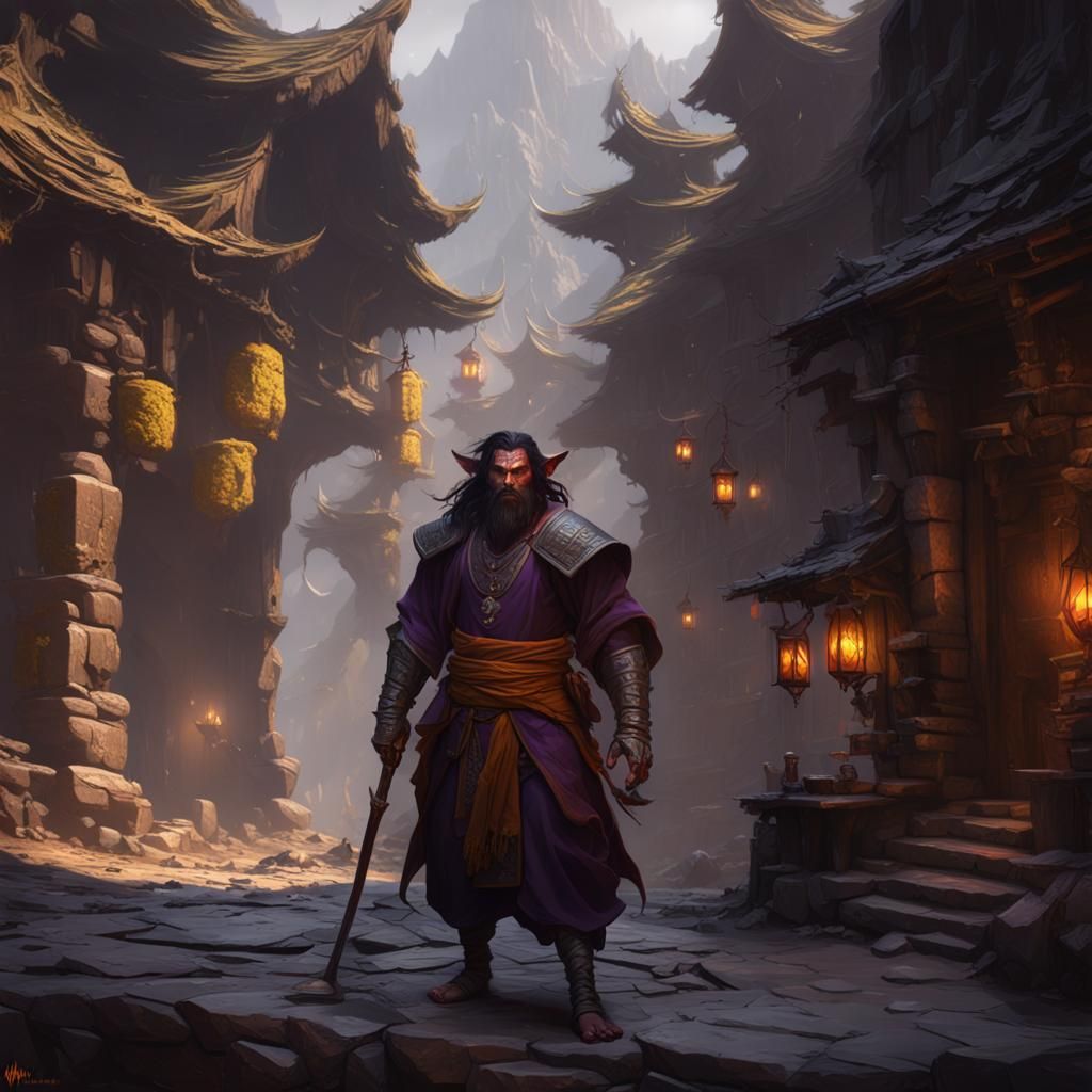 Eastern Hobgoblin Monk in Mountain Landscape