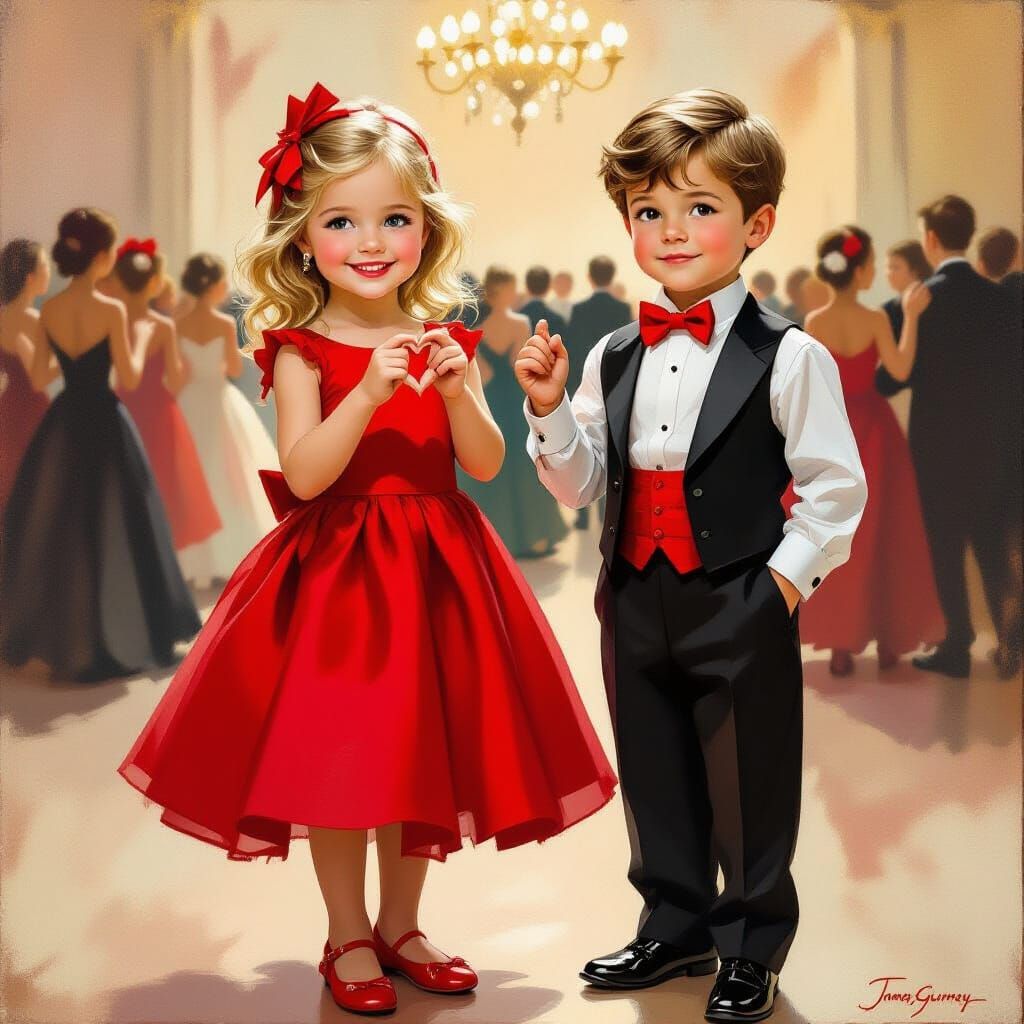 Children in Ballroom, Oil Painting Style