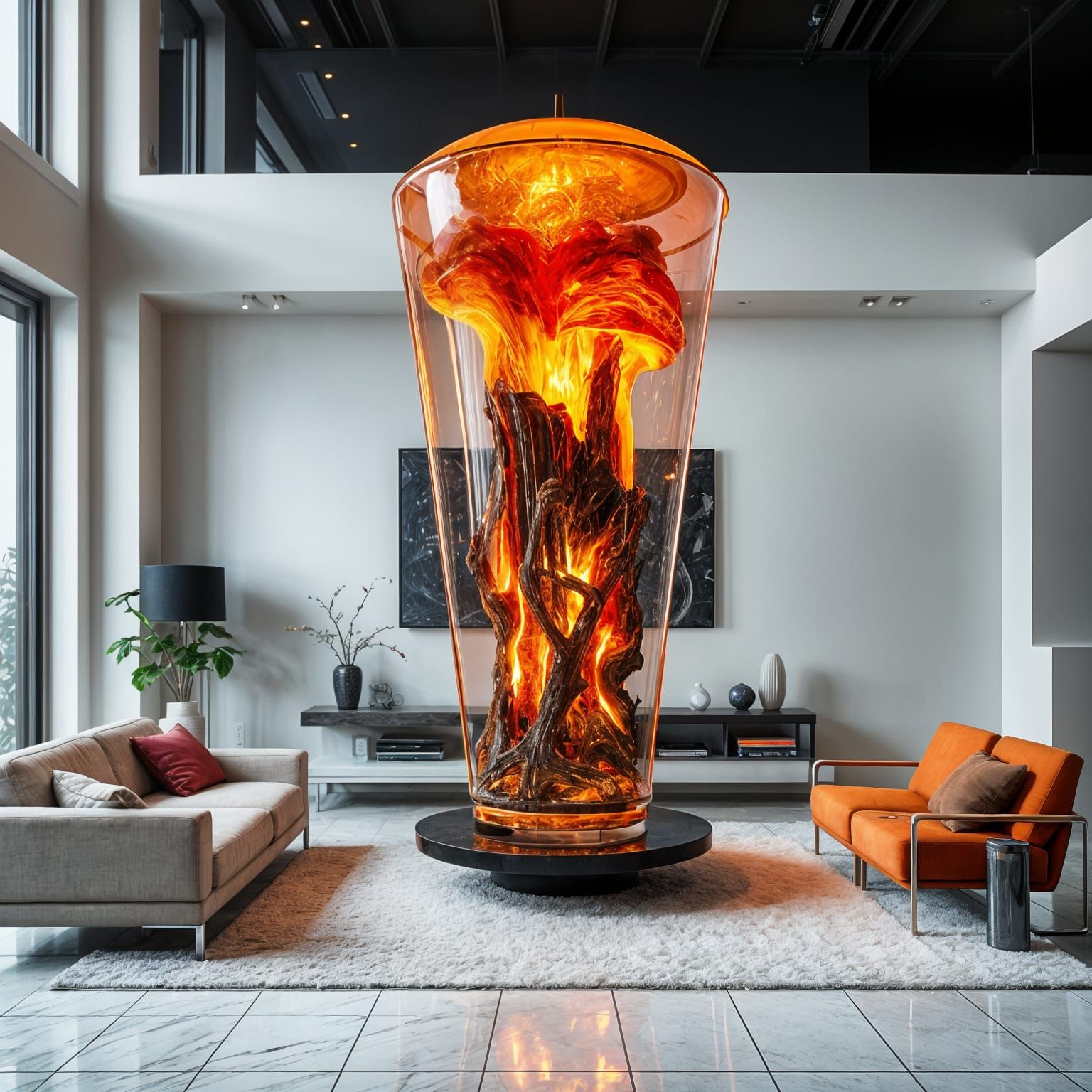 Volcano Lamp in Modern Living Room