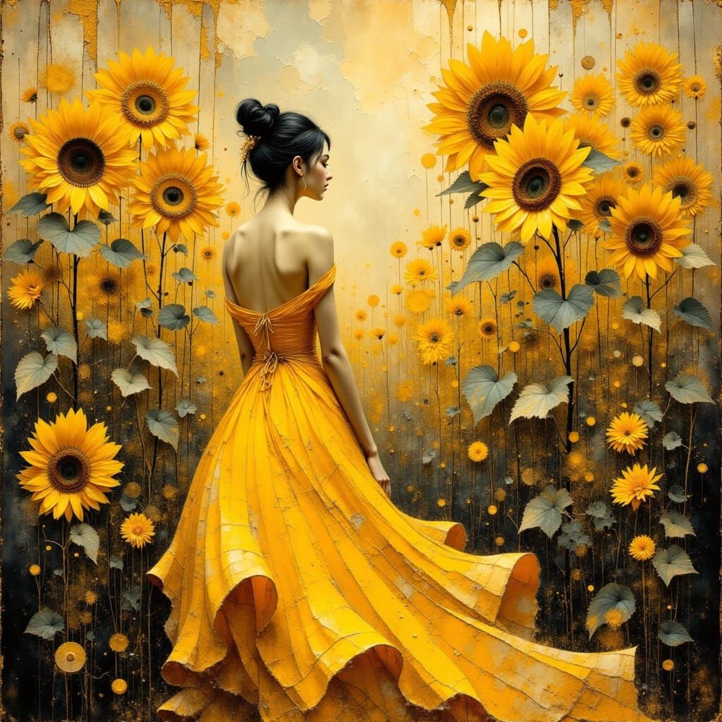 Woman in Sunflower Garden: Abstract Romantic Digital Art