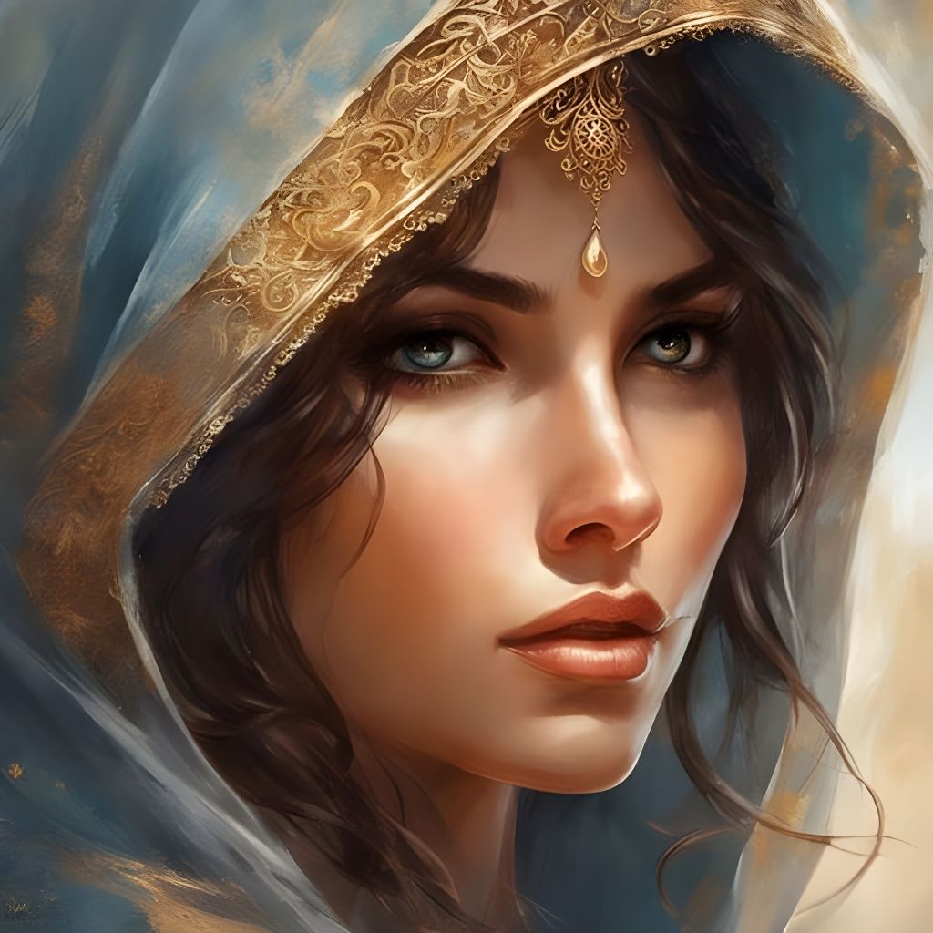 Beautiful Afghan Girl Portrait in Splash Art Style