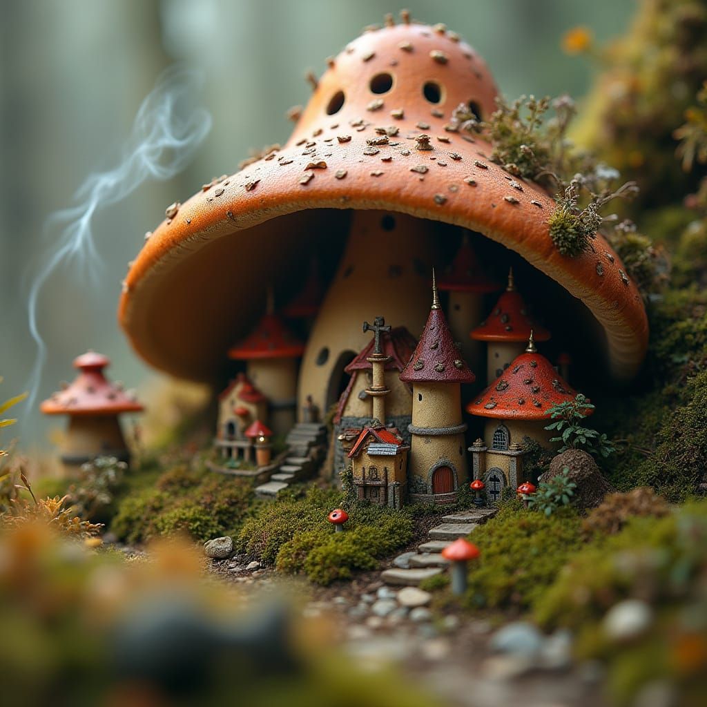 Tiny Village Inside Mushroom: Macro Photography