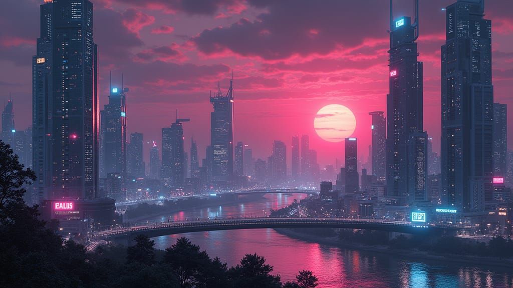 Futuristic Cityscape in Cyberpunk Style