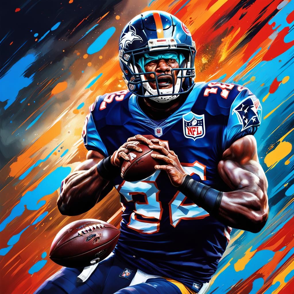 Dramatic NFL Player in Hyperrealistic Splash Art