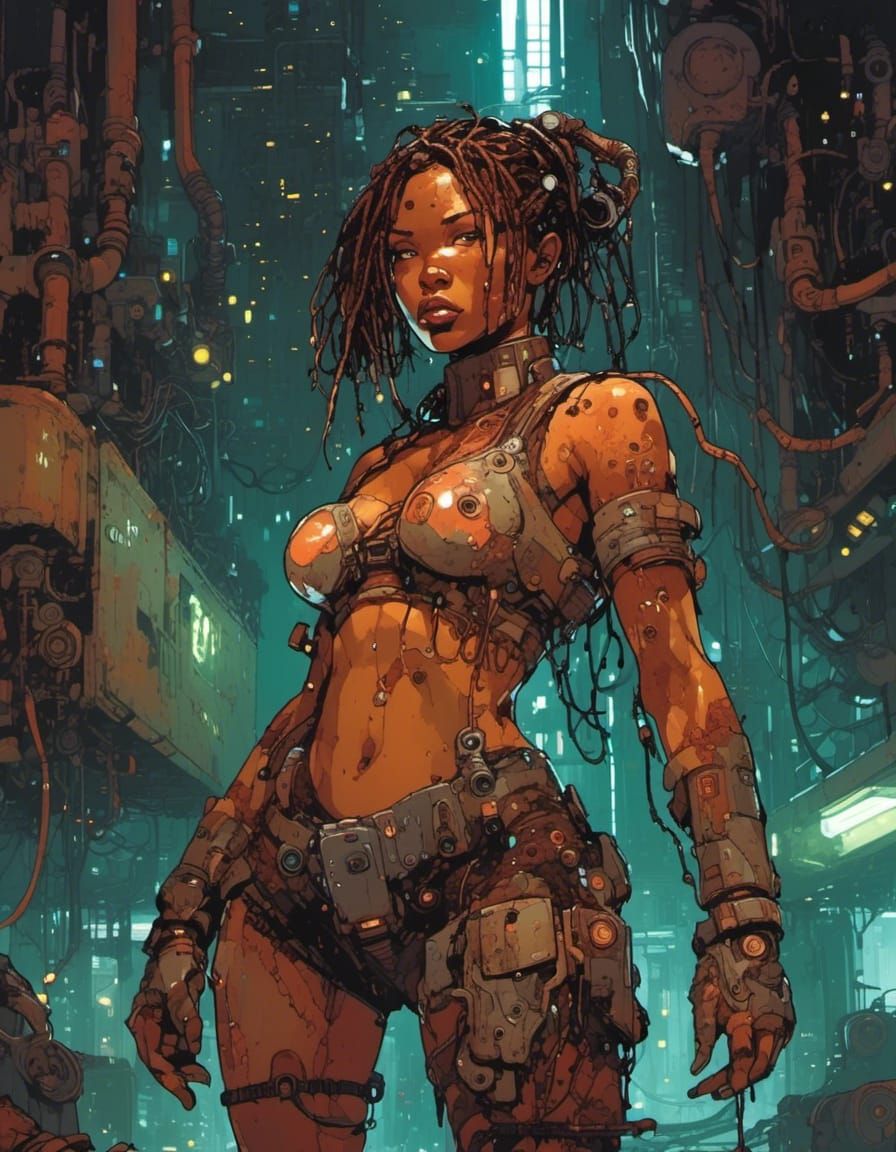 Scarred Cyborg in Abandoned Factory, Cyberpunk Style